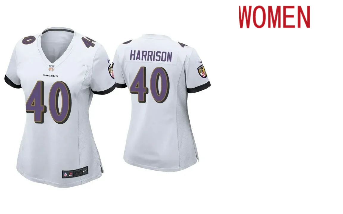 Women Baltimore Ravens #40 Malik Harrison Nike White Game NFL Jersey